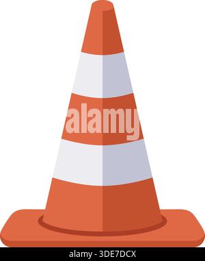 A classic orange traffic cone with white reflective stripes drawn in simple flat style. Stock Vector
