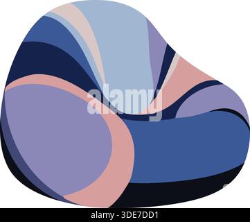 A curvy bean bag lounge chair with abstract swirls in navy lavender and blush colors. Stock Vector