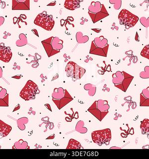 Valentine day, valentine seamless pattern with hearts design for fabric, cotton, wallpaper, satin, carpet. Valentine's day holiday backdrop texture, r Stock Vector