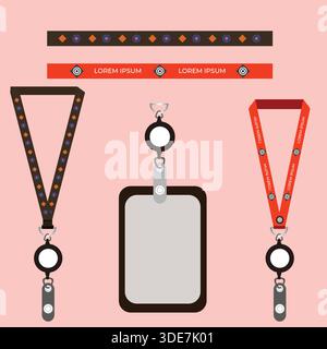 Corporate Lanyard ID Card Holder Mockup Set Stock Vector