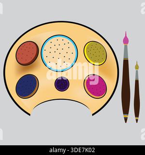 Colorful Paint Palette with Art Brushes Stock Vector