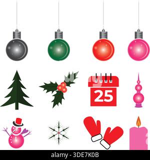 Collection of Festive Christmas Holiday Elements Stock Vector