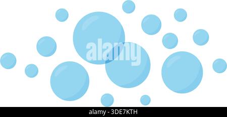 Blue glossy soap bubbles isolated on white background. Flat vector water illustration for hygiene and spa design Stock Vector