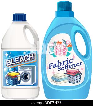 Two detergent bottles with colorful labels, clean vector style, bright colors, isolated on white Stock Vector