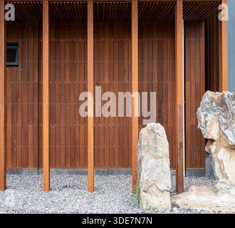 modern architectural construction of wooden slats Stock Photo - Alamy