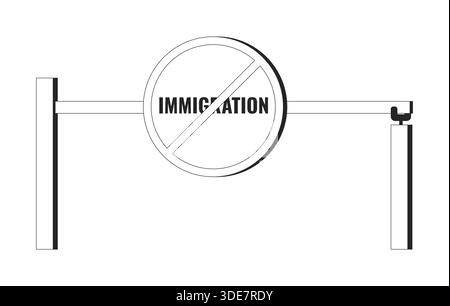 Immigration ban symbol with barrier gate 2D line object Stock Vector