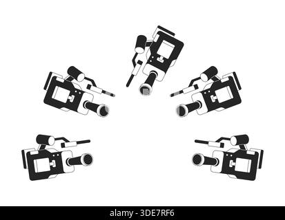 Surveillance video cameras pointing inward 2D line object Stock Vector