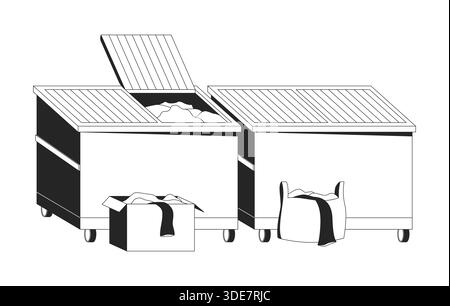 Dumpsters overflowing with clothes 2D line object Stock Vector