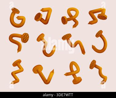 Nails. Rusty curved and damaged nails set for carpenter work exact vector tools collection for hammer Stock Vector