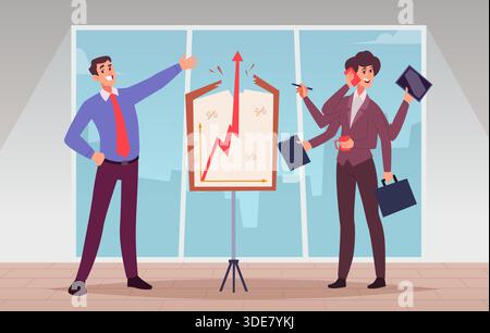 Managers. business multitasking and successful process. conceptual cartoon background Stock Vector