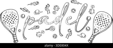 Horizontal Padel Tennis Pattern with Rackets, Balls, and Accessories. vector illustration Stock Vector