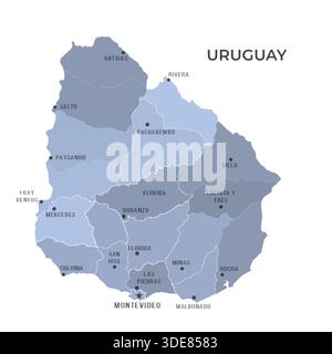 Map of Uruguay with Regions Borders and Famous Cities Stock Vector