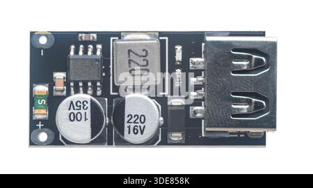 electronic circuit board close-up on a white isolated background Stock Photo