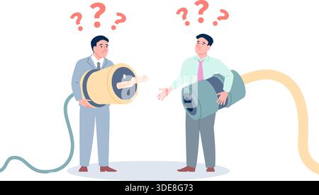 Business misunderstanding concept. Businessmen with different professional view and opinion. Communication problems, disagreements, recent vector Stock Vector