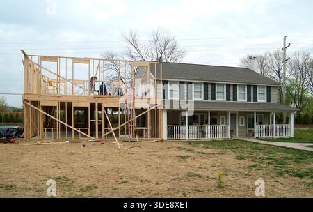 An addition being built on to a residential home in Pennsylvania, USA Stock Photo