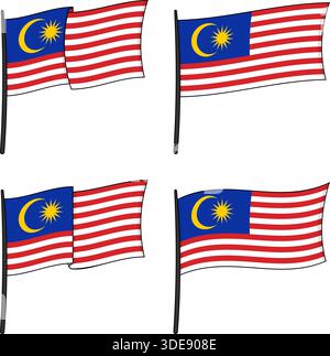 Malaysia national flag set with bold outlines on transparent background Stock Vector