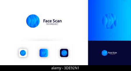 Face scan technology logo facial biometric secure access, digital identity login, cyber security, plastic surgery. Technologies for AI recognition Stock Vector