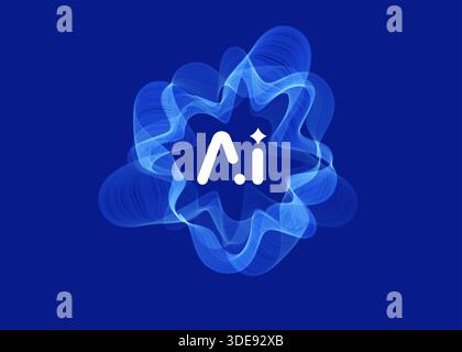AI Cloud Circle Wave Logo Concept, Artificial Intelligence Abstract Icon. Automation Generate Technology, Computer Machine Learning Thinking. Future Stock Vector