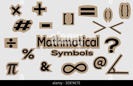 Mathematical Symbols Icon Set Design for Education Learning Typography Formula Algebra Geometry Calculation Modern Flat Vector Illustration Collection Stock Vector