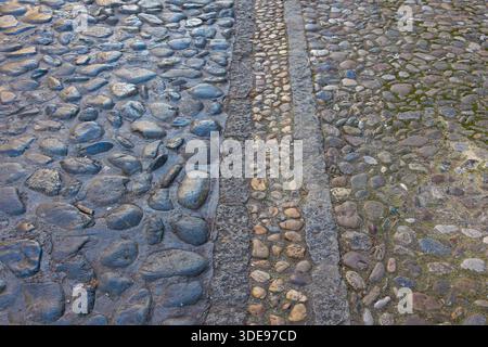 Old dirty pebble stone texture pattern background floor Stock Photo