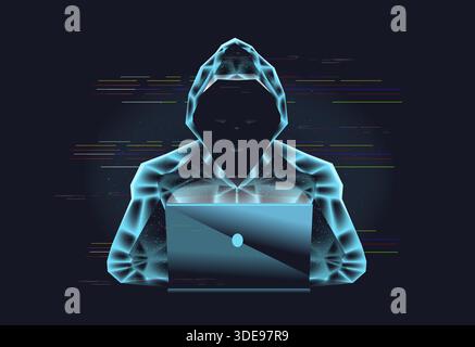 Digital hacker concept. Abstract cyber scammer hack attack, internet fraud computer ransomware technology data thread scam phishing virus cybercrime, classy vector illustration original artwork Stock Vector