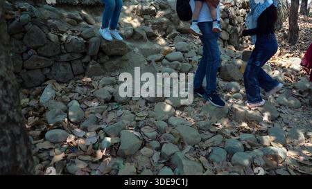 The Beauty and Struggle of a Rough Stone Path Stock Photo