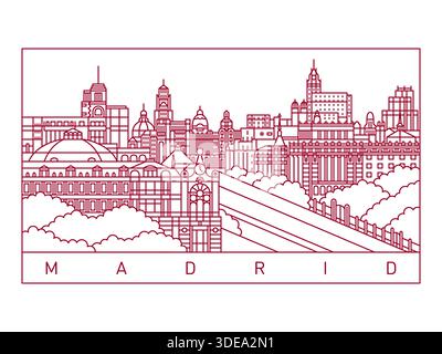 Madrid City Skyline Vector Illustration. Line Art Urban Landscape Stock Vector