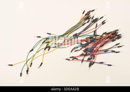 Connecting wires for experimental electronics. Papa-papa type wires. Jumpers wires. Stock Photo