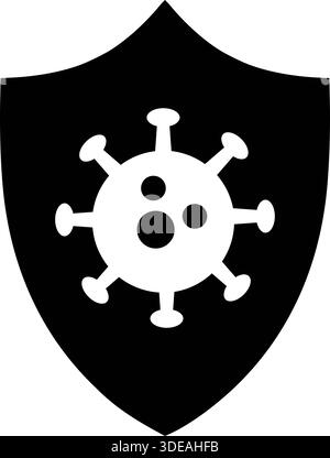 Virus Protection Shield Icon - Microbe Silhouette on Black Security Shield Stock Vector