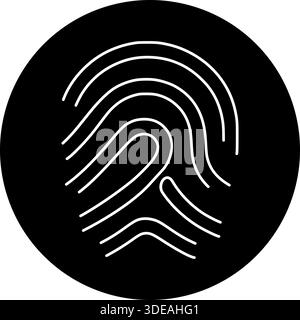 Biometric Fingerprint Scan Icon - Line Art Identity Symbol in Black Circle Stock Vector