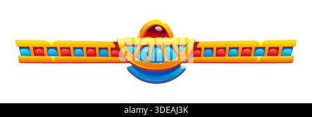 Ancient Egyptian divider frame and border, vector golden decorative bar with central jewel scarab shape with wings extending symmetrically on both sides. Ancient civilization designs or luxury border Stock Vector