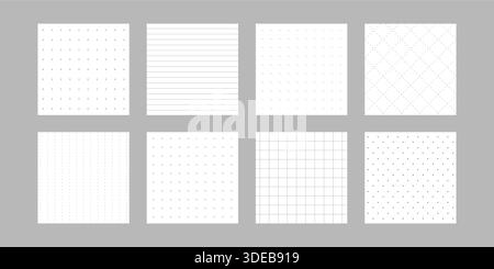 Diary sheet and page template set. Notebook or bullet journal. Lined and grid patterns for writing and notes. Printable Vector illustration Stock Vector