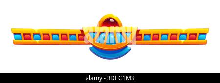 Ancient Egyptian divider frame and border, vector golden decorative bar with central jewel scarab shape with wings extending symmetrically on both sides. Ancient civilization designs or luxury border Stock Vector
