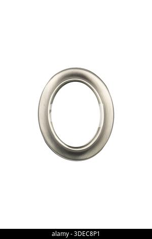 Oval Shaped Brushed Metal Frame on a White Background Stock Photo