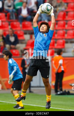 Japan goalkeeper Ayumi Kaihori makes a save during team warmups ahead of a FIFA Women's World Cup Group B match against Mexico in Leverkusen, Germany. Stock Photo