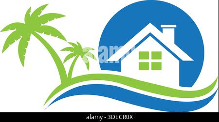 Home Beach Wave Real Estate Holiday Logo Vector Template Icon Stock Vector