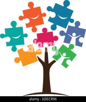 Tree Puzzle Community Diversity Growth Logo Design Template Vector Stock Vector