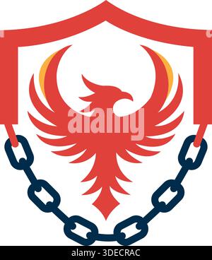 Phoenix Freedom and Strength Logo with Chain for Power Stock Vector