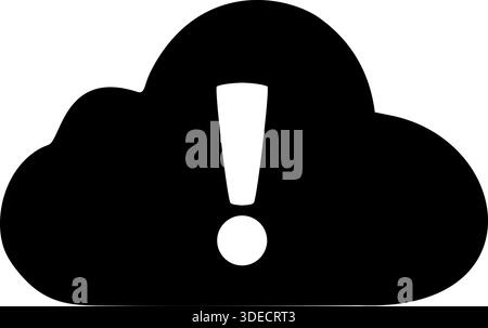 Cloud Sync Error Icon - Black Silhouette Alert and Warning Notification Symbol Stock Vector