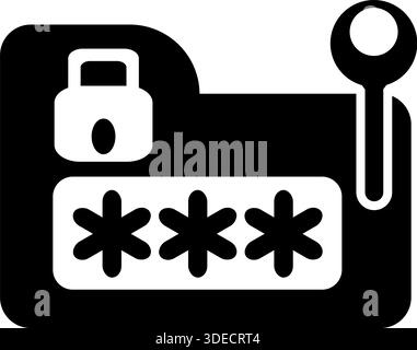 Secure Password Folder Icon - Black Silhouette Encrypted Data and File Privacy Symbol Stock Vector