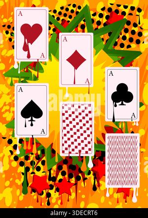 Poker Playing Card graffiti. Abstract modern street art decoration performed in urban painting style. Stock Vector