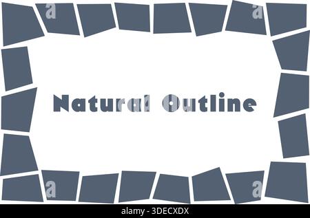 A slate blue title card bordered by uneven stone like tiles forming an organic geometric frame around a light center. Stock Vector