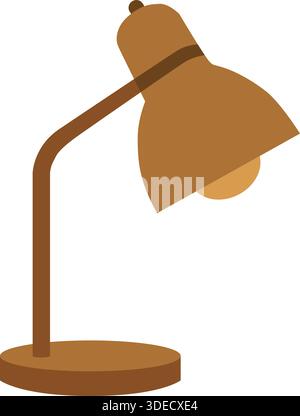 A modern desk lamp with a wood toned arm, rounded metal shade and circular base. Stock Vector