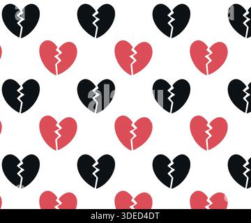 Simple doodle pattern. Broken heart. Isolated white background. Vector illustration. Stock Vector