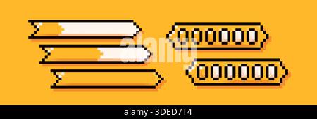 Two different loading yellow bars. Pixel art simple style. Stock Vector