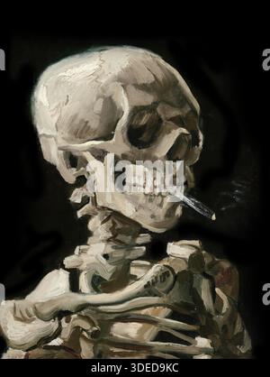 skeleton smoking cigarette painting Vincent van Gogh Head of a Skeleton with a Burning Cigarette 1886 oil  painting depicting a macabre, humorous study with expressive brushwork  Stock Vector Image & Art