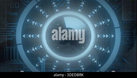 Projecting holographic HUD in virtual dashboard, showing glossy disc, concentric rings, radial arcs Stock Photo