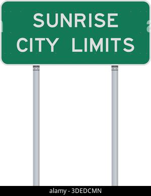 Vector illustration of the Sunrise (Florida) city limits green road sign on metallic posts Stock Vector