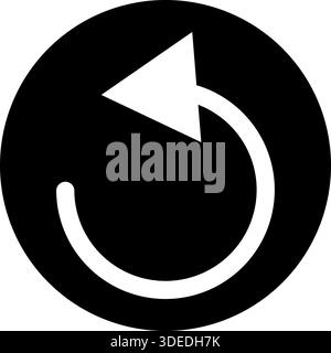 Circular Rollback Icon - White Silhouette Counter-Clockwise Arrow in Black Circle Stock Vector