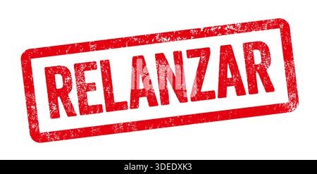 Red stamp on a white background - Relaunch in spanish Stock Photo